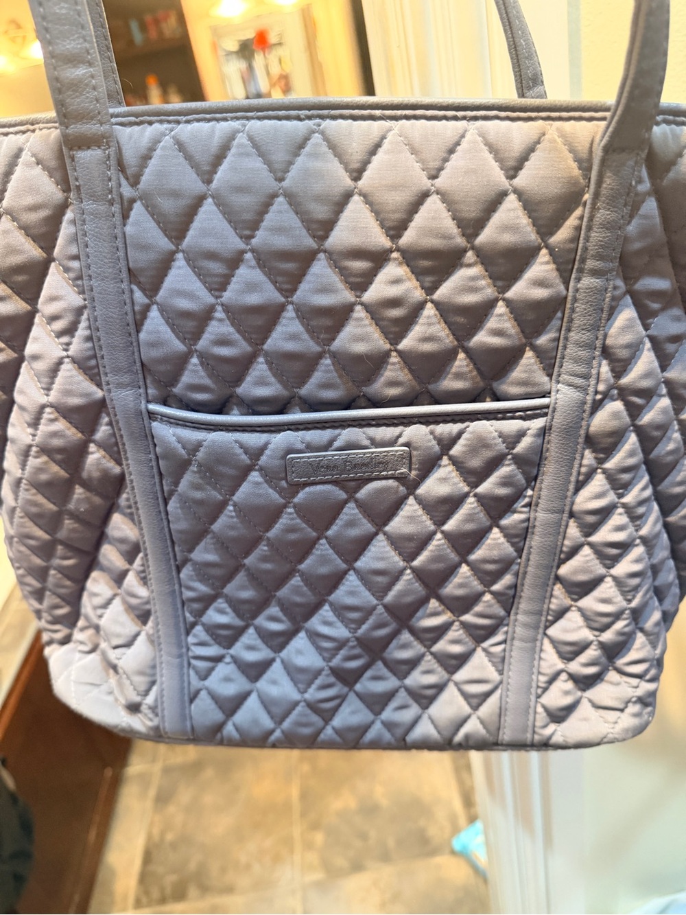 Vera Bradley Quilted Gray Tote with Front Pocket